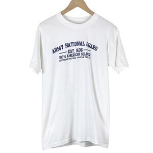 Vintage Men's White Army National Guard T Shirt Double Stitch Jerzees Tag Small